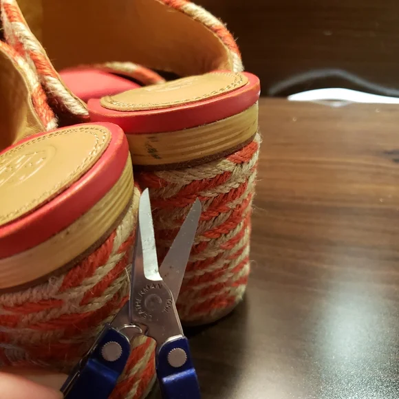 Tory Burch Women's Size 8.5 Lola Woven Jute Lthr Red Crm Platfrom Slide Sandals - Picture 5 of 14